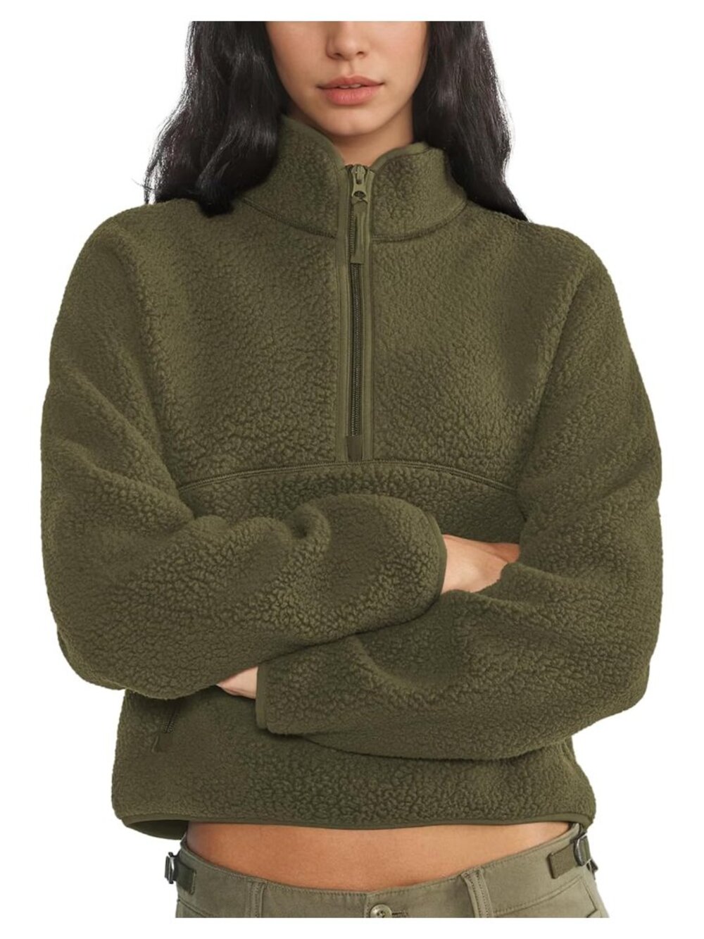Women's Quarter Zip Sherpa Fleece Pullover Sweatshirt Mock Neck